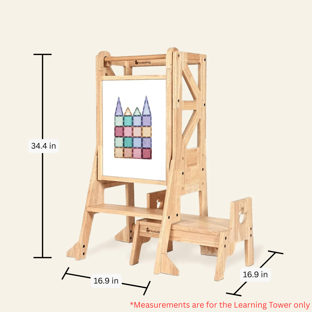 JALA Deluxe Solid Wood Adjustable Kitchen Tower - Flag with Duck Stool Handle – Montessori - inspired furniture for kids by My Duckling