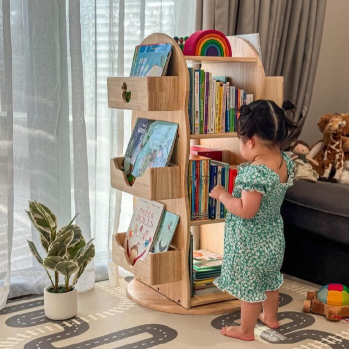 BINDI Revolving Solid Wood Bookcase - My Duckling USA