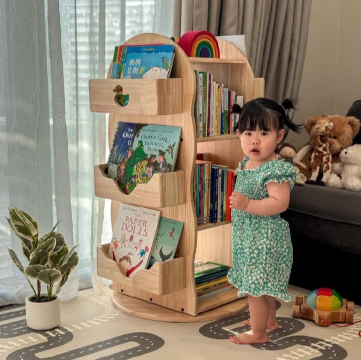 BINDI Revolving Solid Wood Bookcase - My Duckling USA