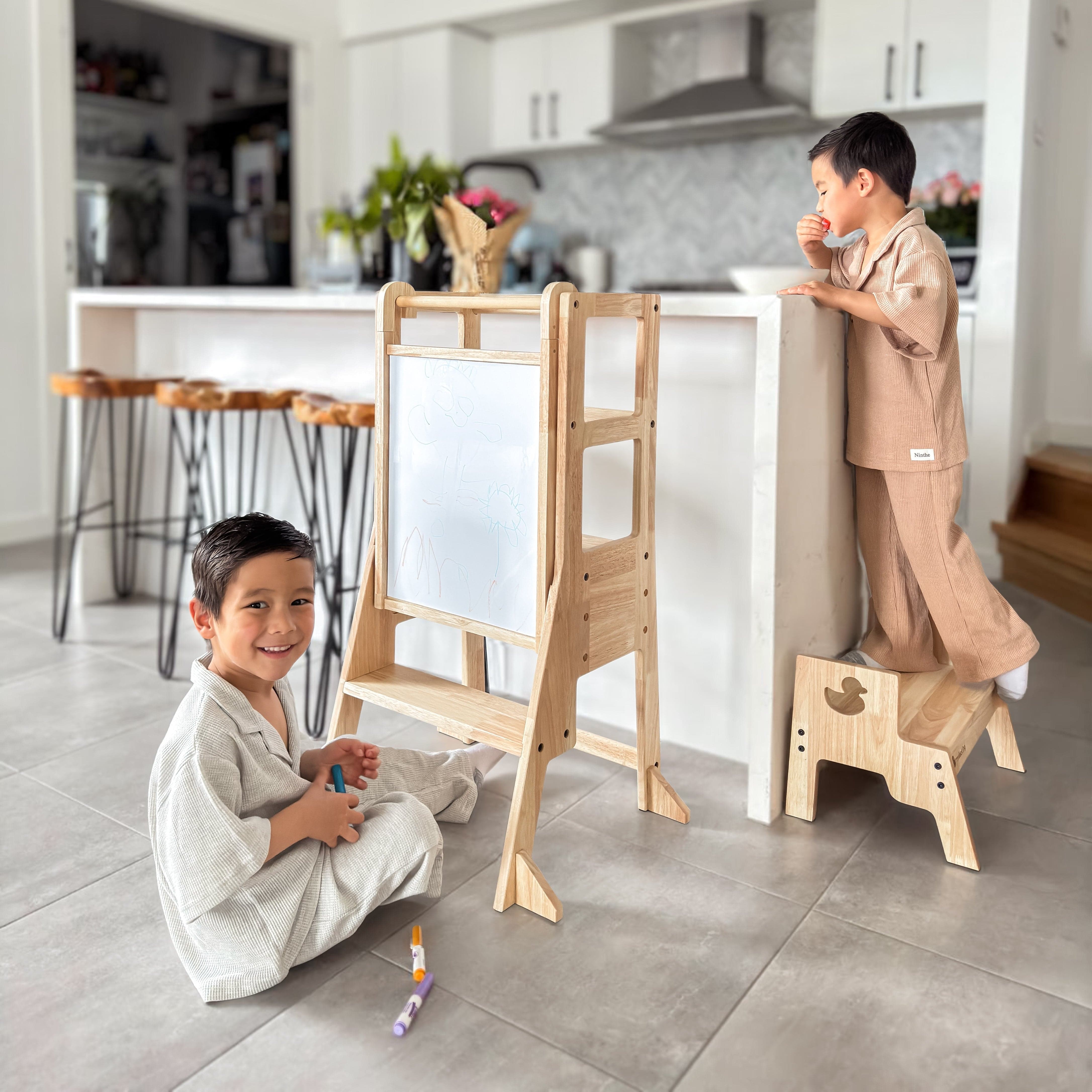 JALA Deluxe Solid Wood Adjustable Kitchen Tower - Duck Stool Handle