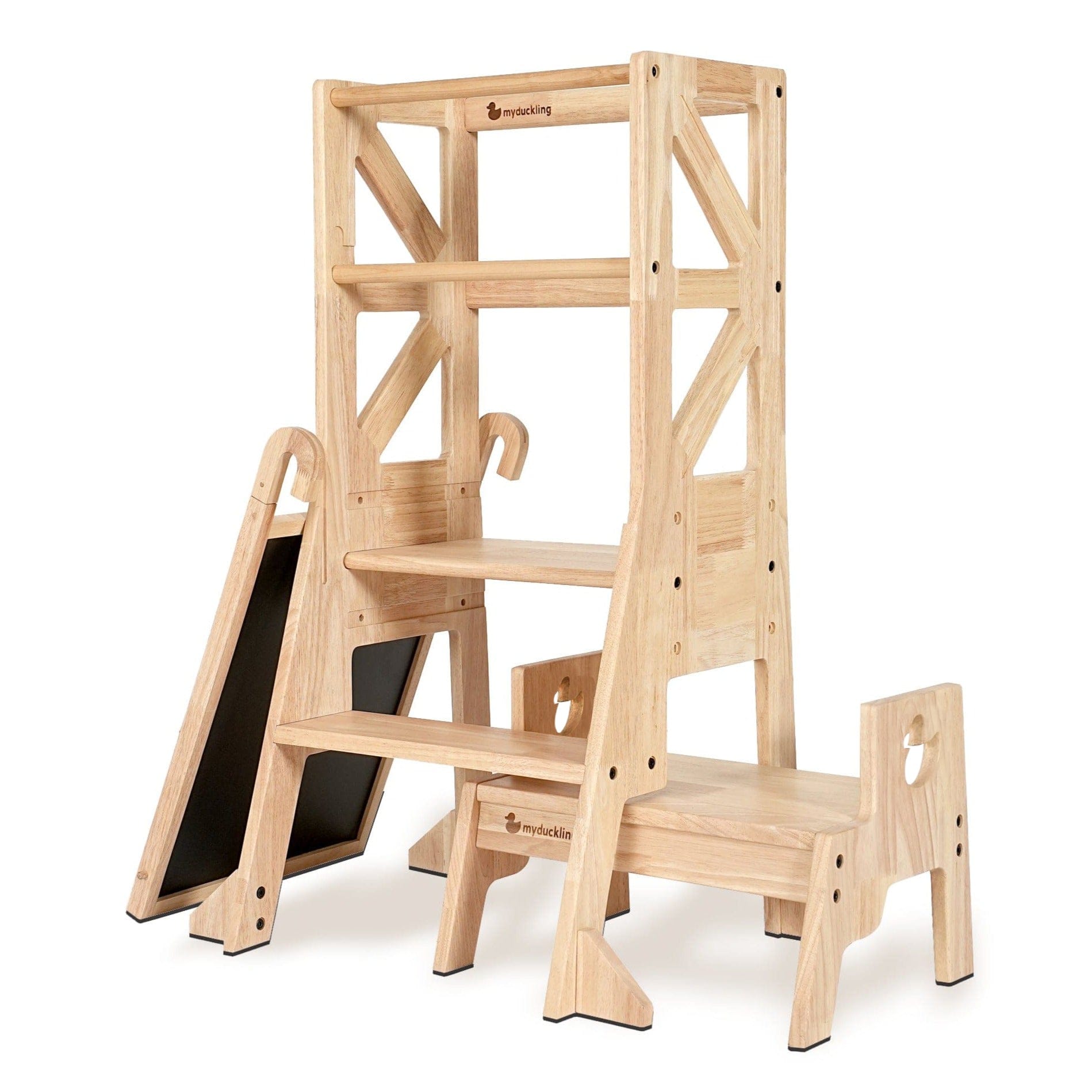 JALA Deluxe Solid Wood Adjustable Kitchen Tower - Flag with Duck Stool Handle