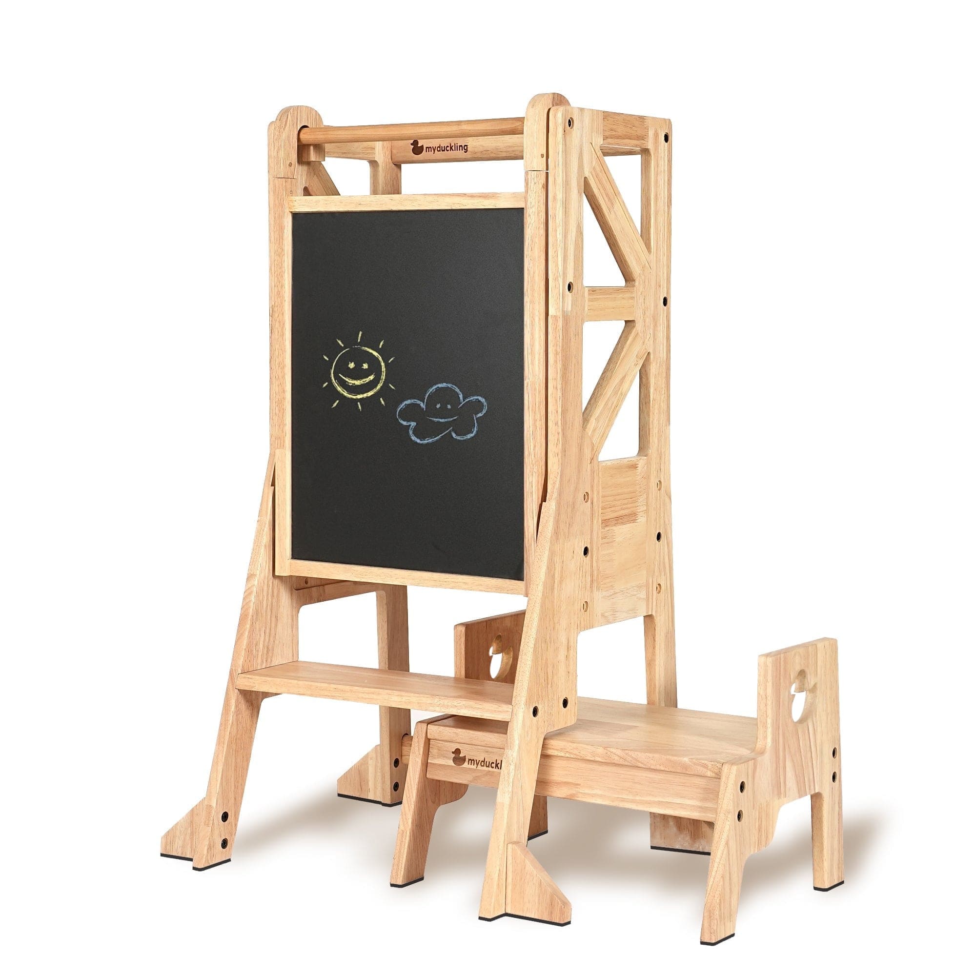 JALA Deluxe Solid Wood Adjustable Kitchen Tower - Flag with Duck Stool Handle