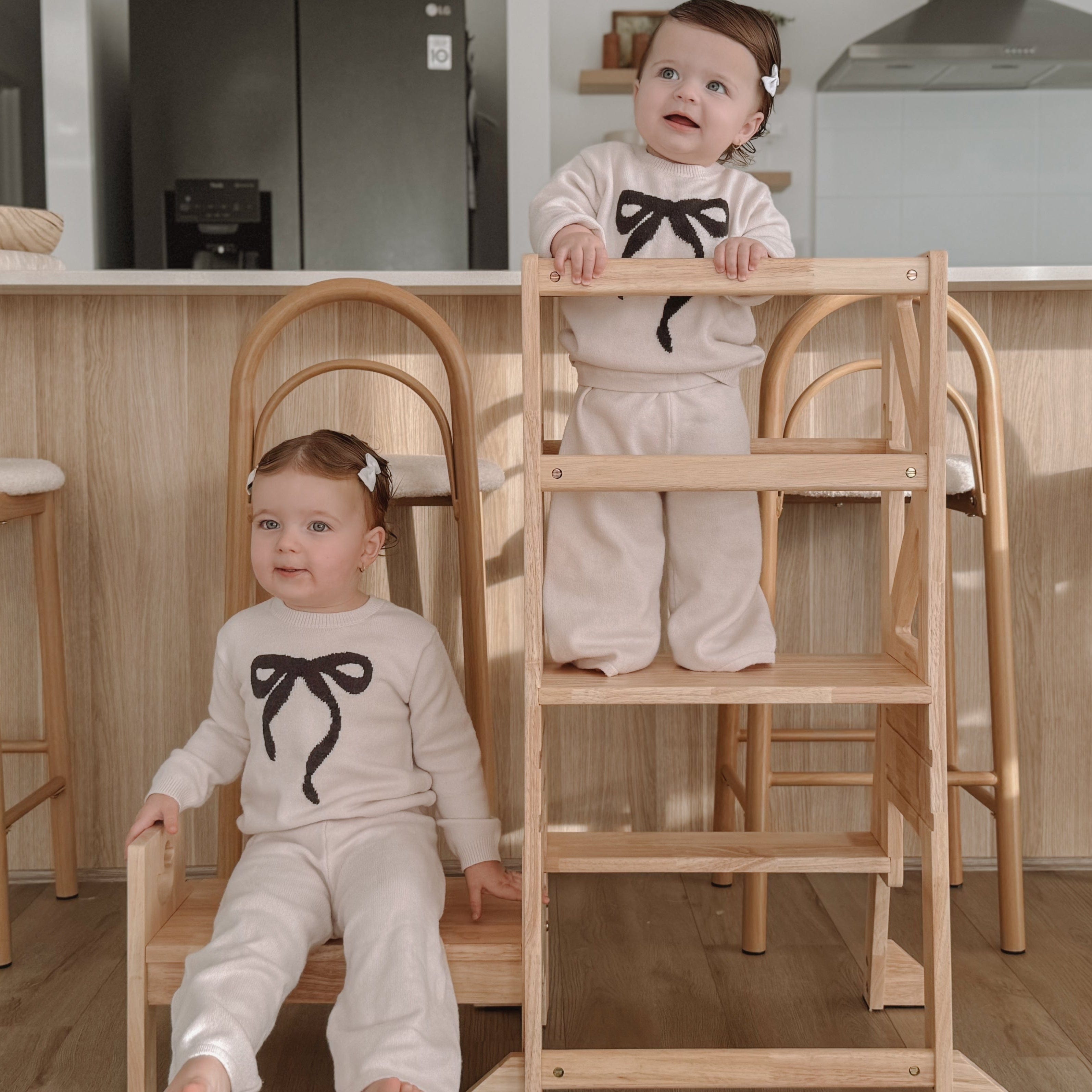 JALA Deluxe Solid Wood Adjustable Kitchen Tower - Flag with Duck Stool Handle