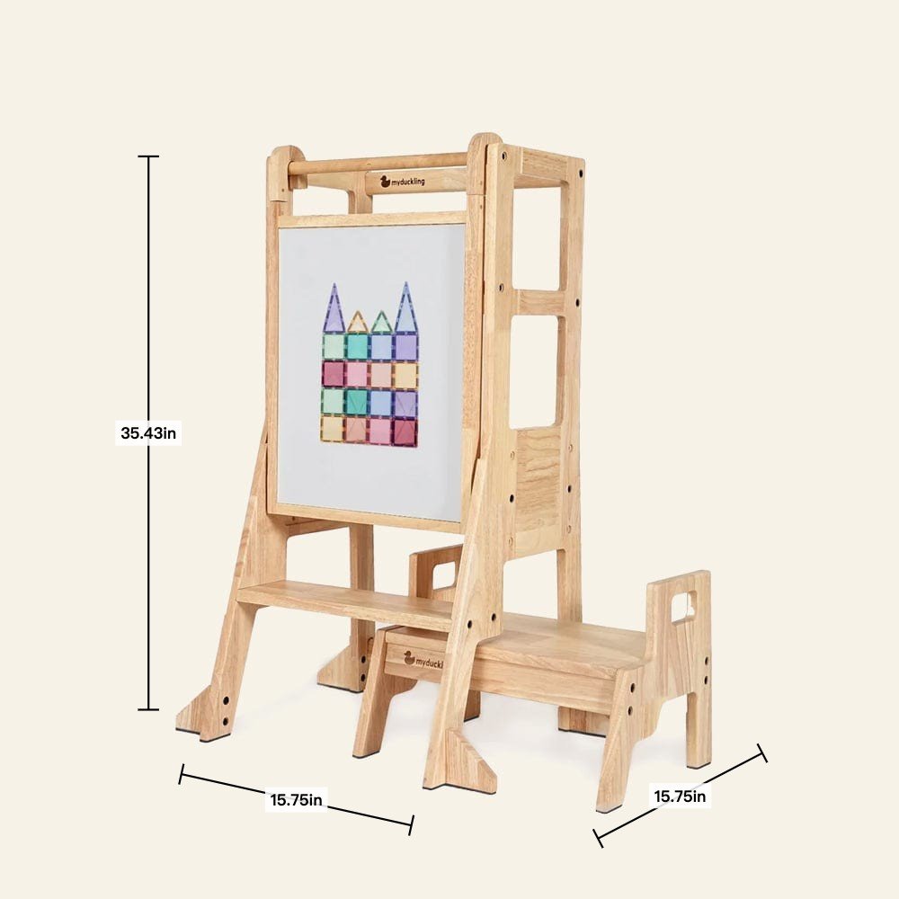 JALA Deluxe Solid Wood Adjustable Kitchen Tower - Rectangle Stool Handle – Montessori - inspired furniture for kids by myduckling