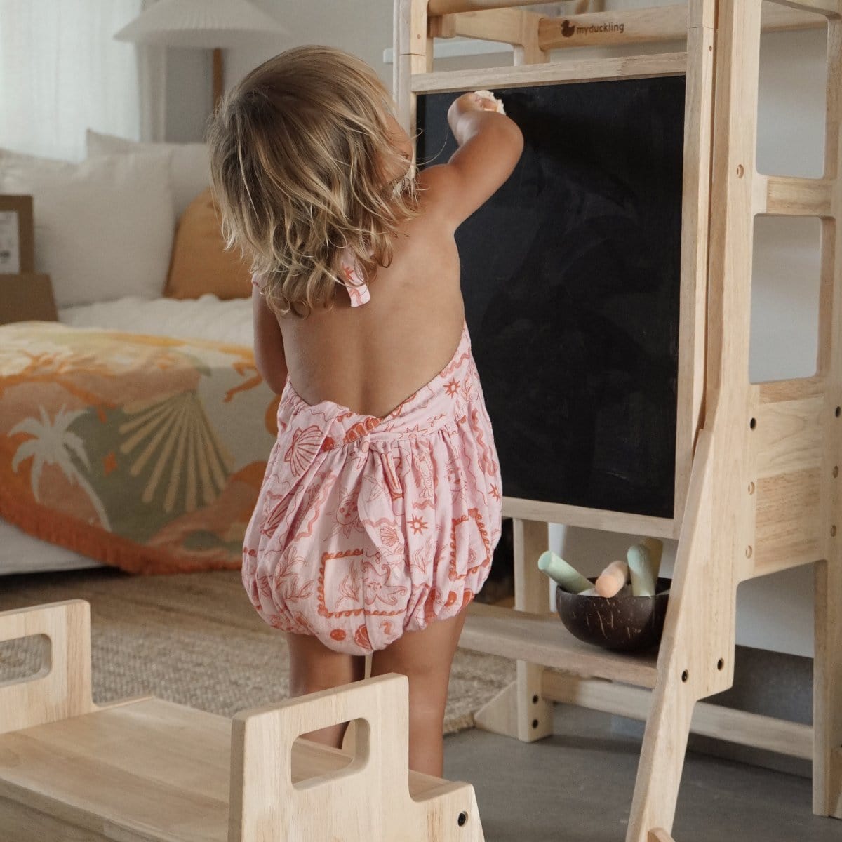 JALA Deluxe Solid Wood Adjustable Kitchen Tower - Rectangle Stool Handle