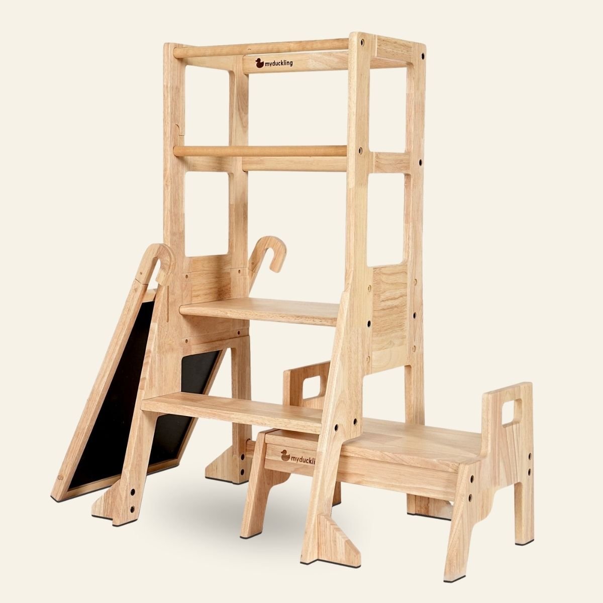 JALA Deluxe Solid Wood Adjustable Kitchen Tower - Rectangle Stool Handle – Montessori-inspired furniture for kids by My Duckling