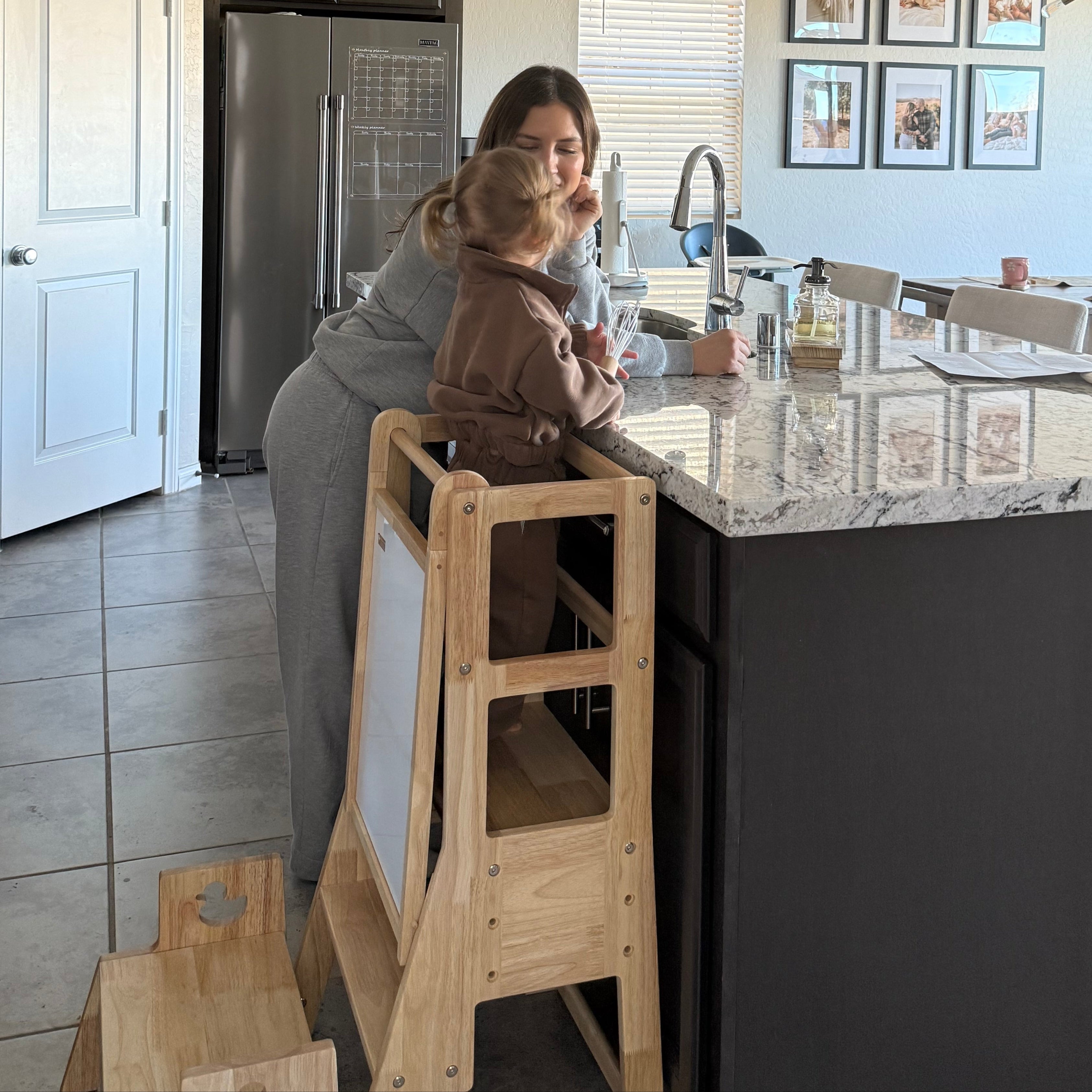 JALA Deluxe Solid Wood Adjustable Kitchen Tower - Duck Stool Handle