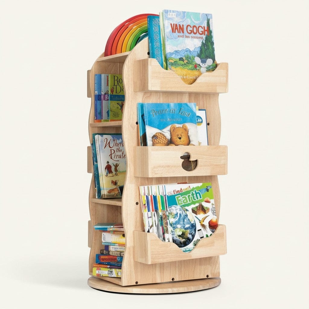 BINDI Revolving Solid Wood Bookcase – Montessori - inspired furniture for kids by My Duckling