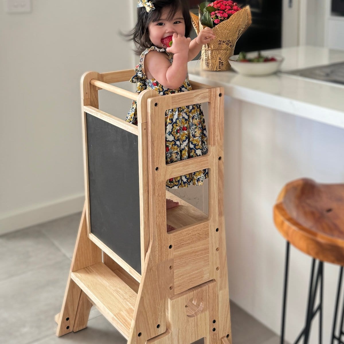 JALA Deluxe Solid Wood Adjustable Kitchen Tower - Duck Stool Handle