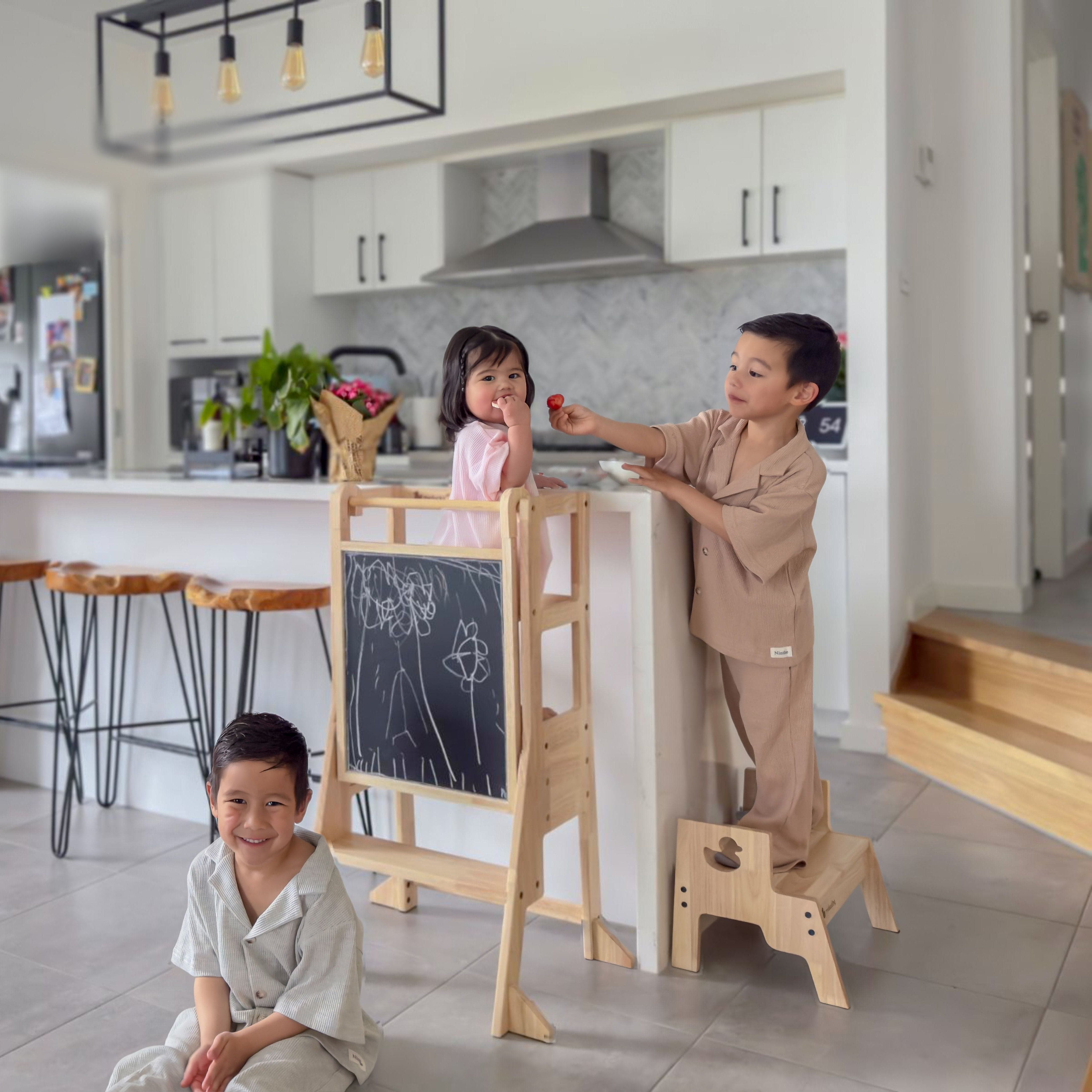 JALA Deluxe Solid Wood Adjustable Kitchen Tower - Duck Stool Handle