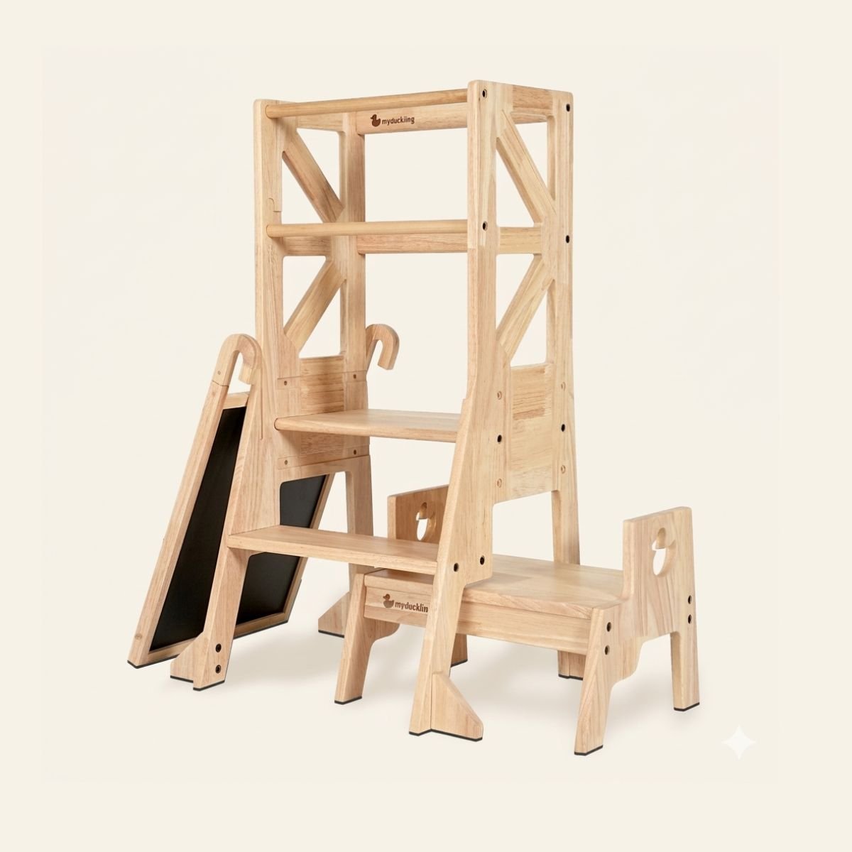 JALA Deluxe Solid Wood Adjustable Kitchen Tower - Flag with Duck Stool Handle – Montessori - inspired furniture for kids by My Duckling