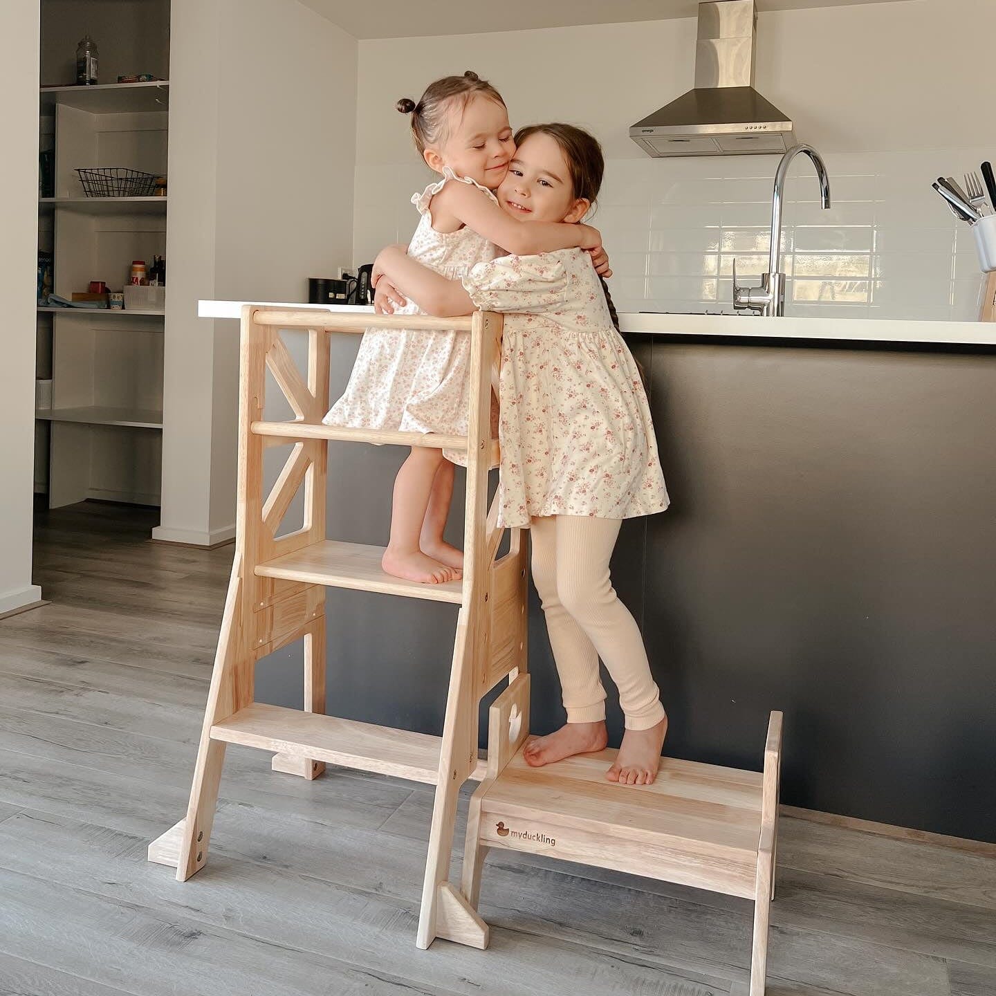 JALA Deluxe Solid Wood Adjustable Kitchen Tower - Flag with Duck Stool