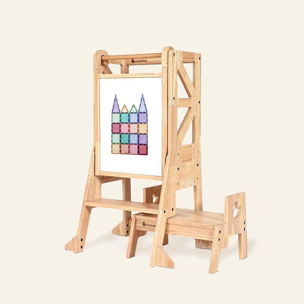 JALA Deluxe Solid Wood Adjustable Kitchen Tower - Flag with Duck Stool Handle